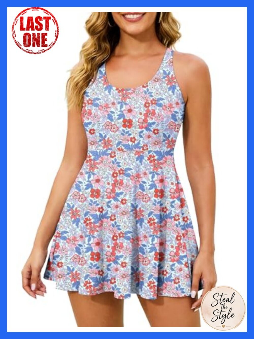 Tummy Control One Piece Swim Dress with Pockets for Women